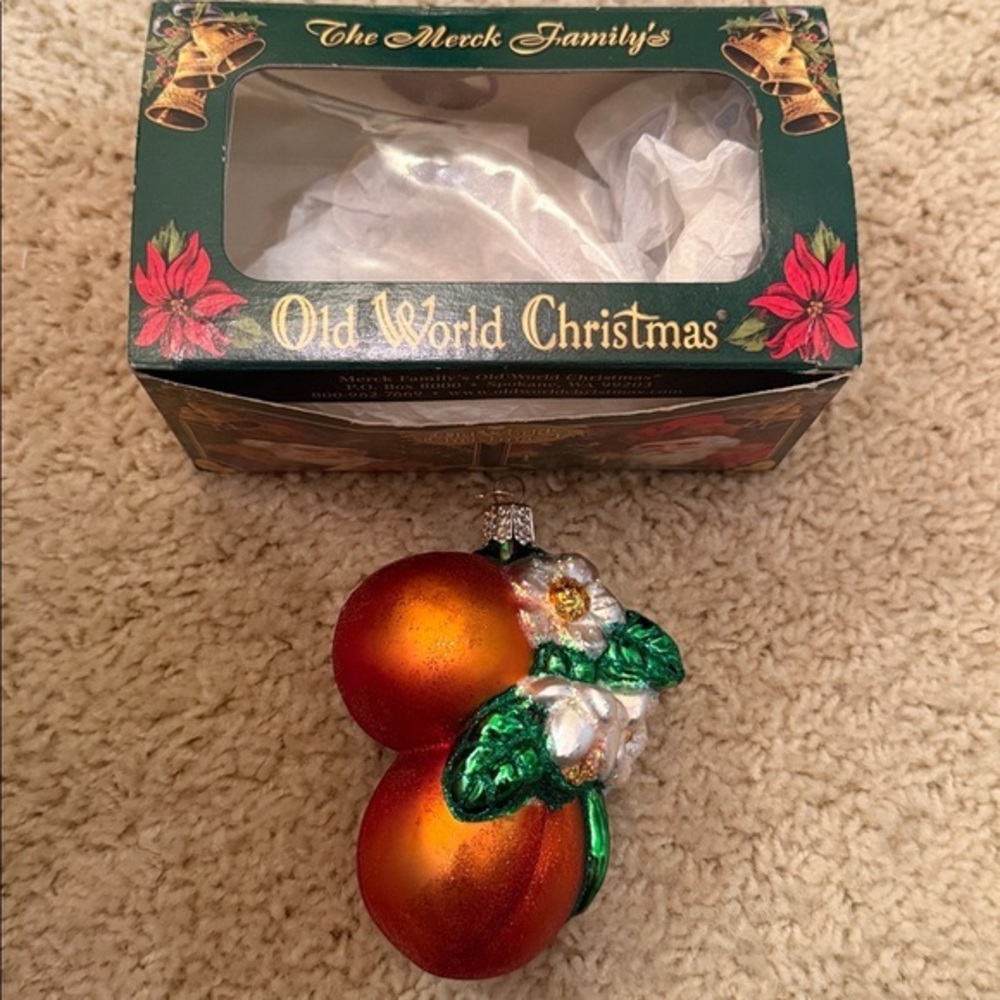 Old World Blown Glass Peach Flower Christmas Ornament